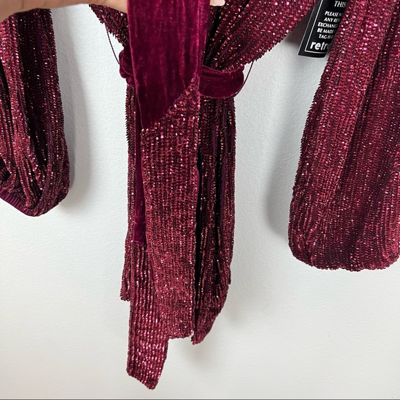 Retrofete Gabrielle sequin robe plum burgundy long sleeve mini dress Size Large - Picture 6 of 9